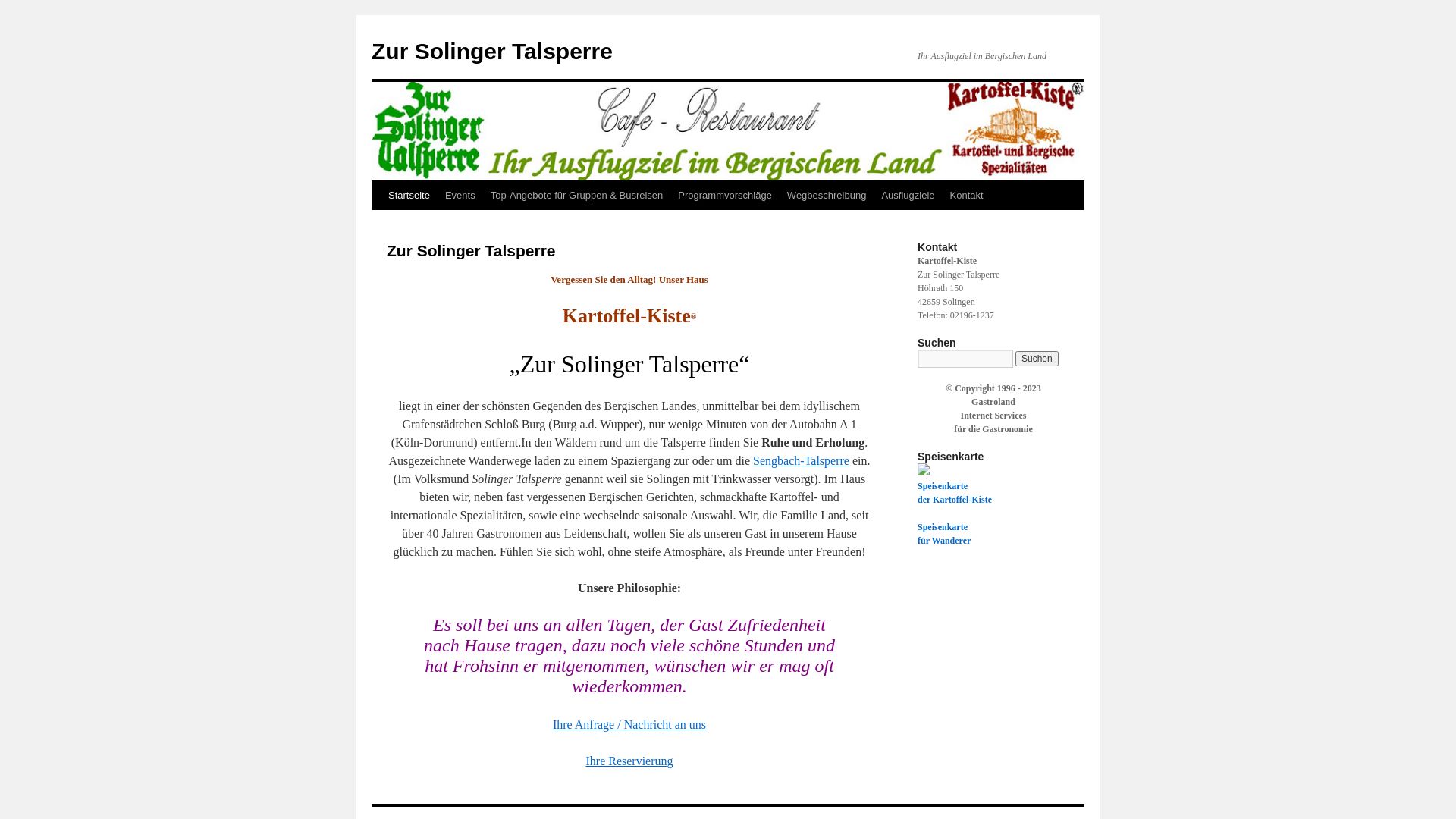 Ausflugrestaurant Kartoffel-Kiste "Zur Solinger Talsperre"